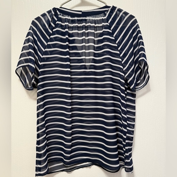 A.N.A Navy and White Striped Sheer Blouse Size Medium - Picture 2 of 2